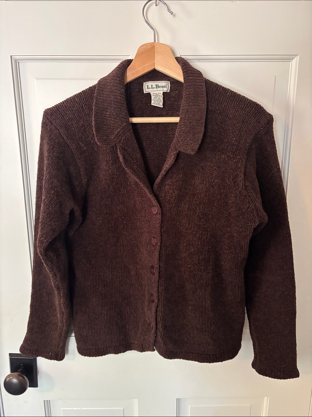 L.L. Bean Women's Dark Brown Chenille Button-Up Cardigan